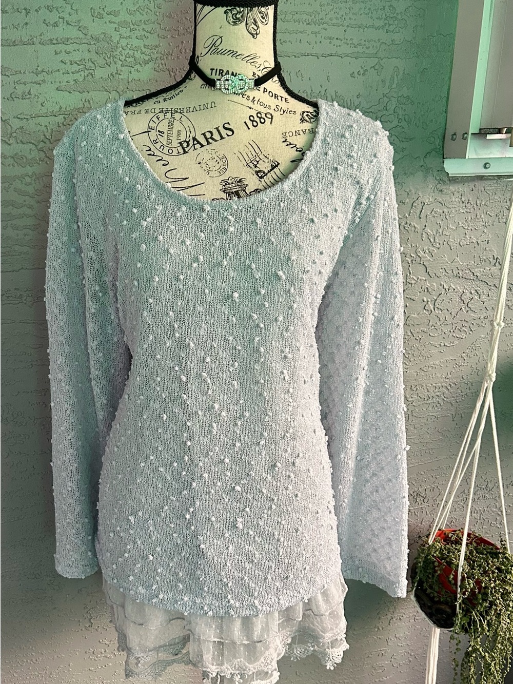 Light grey lagging look, romantic, cozy, quiet luxury Textured Knit Women’s Top